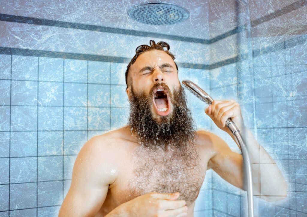 Man in a cold shower