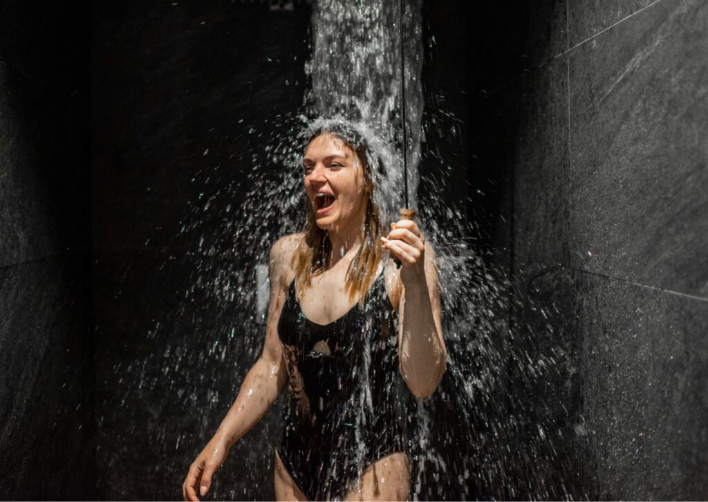 lady in a cold shower