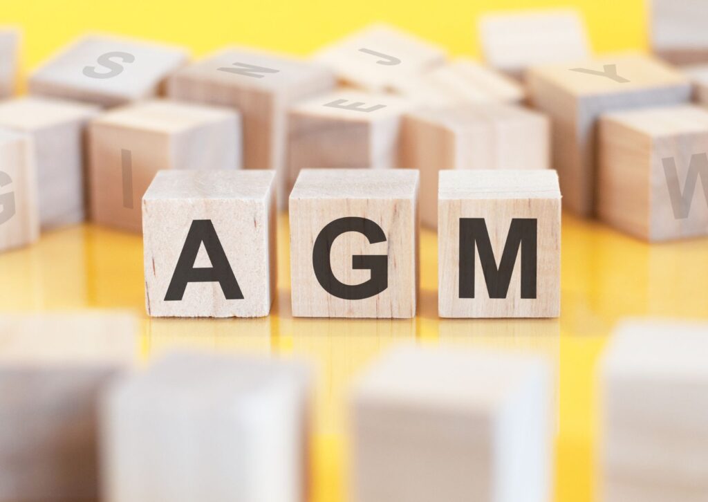 annual general meeting (agm) written on wooden cubes