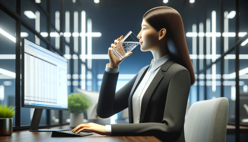 3d-art-of-lady-drinking-water-while-at-her-desk