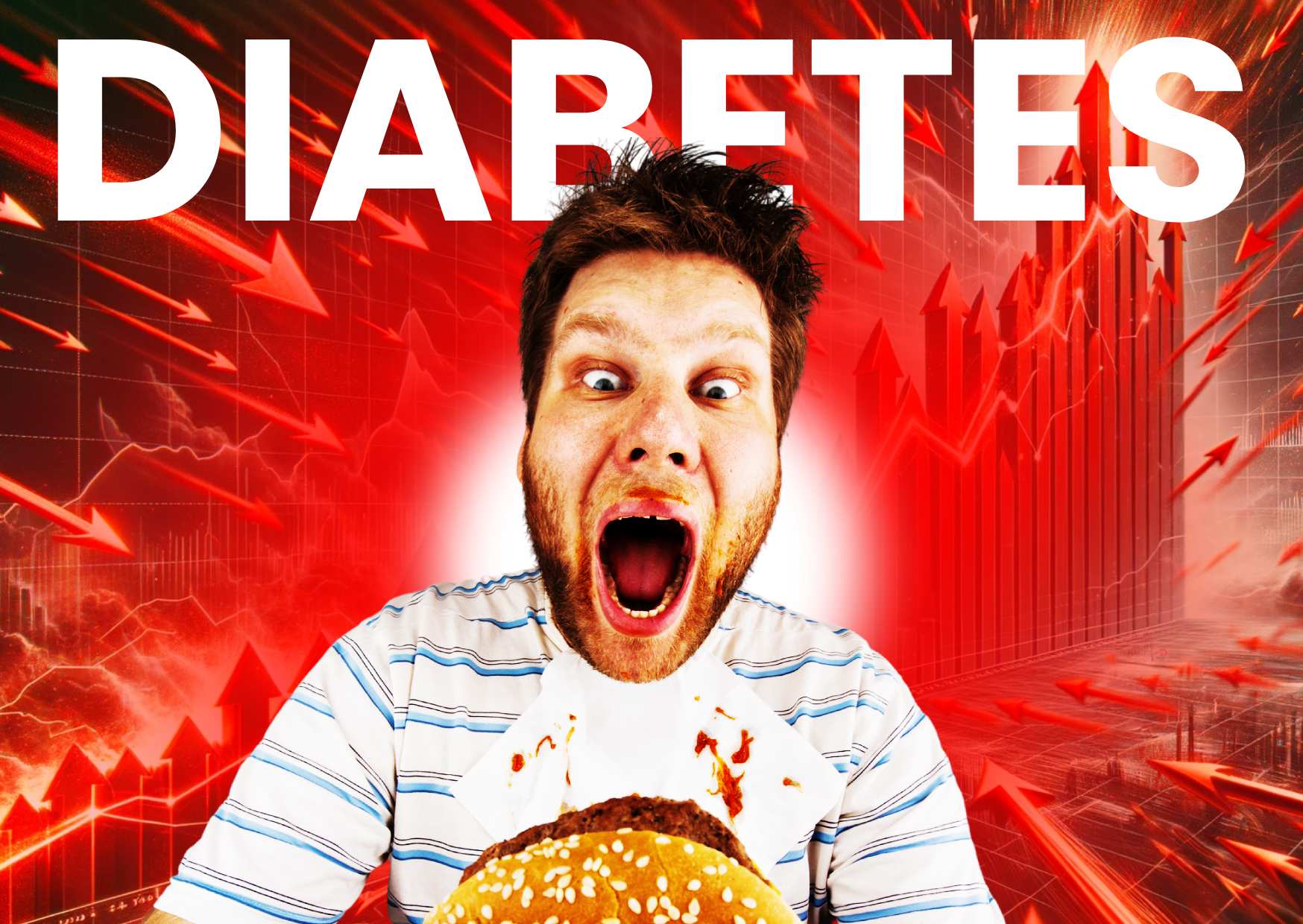 man-eating-junk-food-with-red-chart-behind-emphasising-growing-danger-of-diabetes