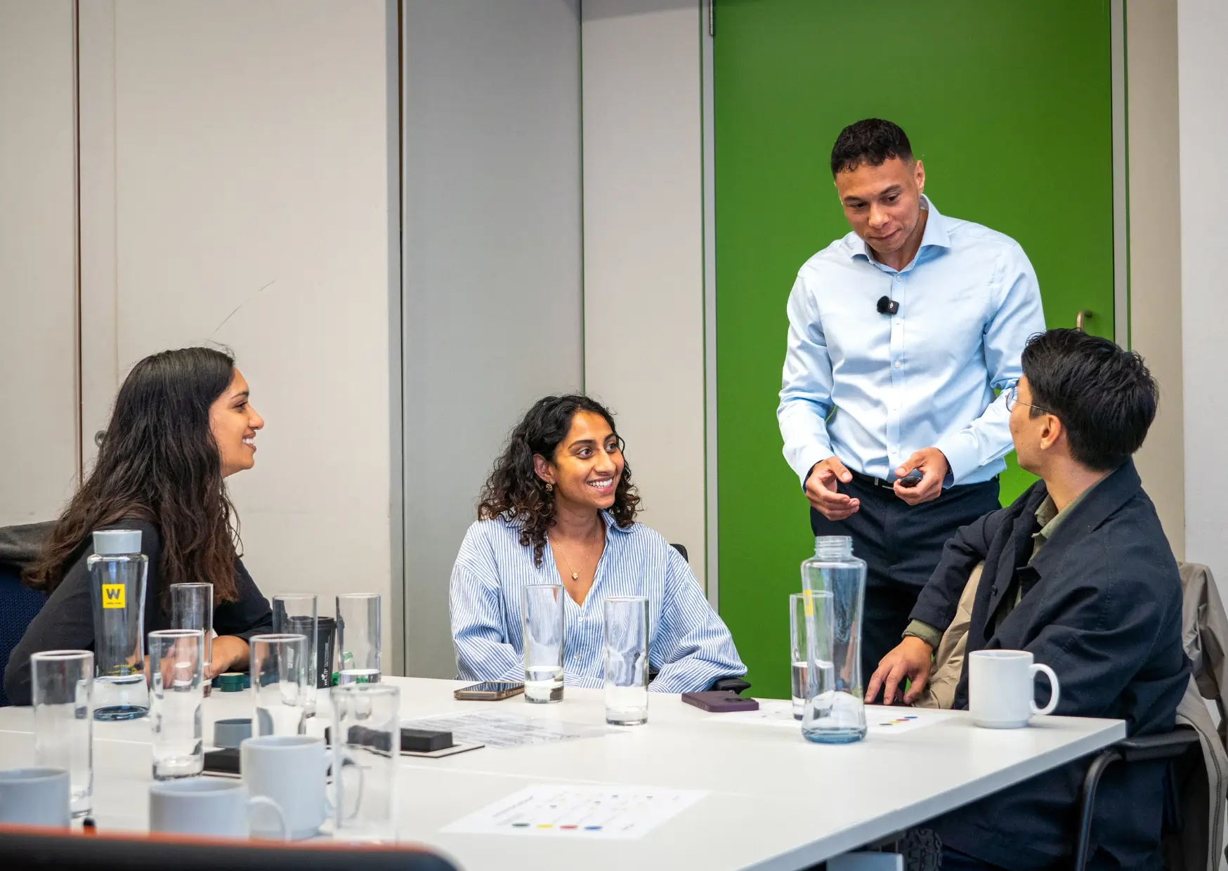 Employees talking with the facilitator during a Coping With Stress session.