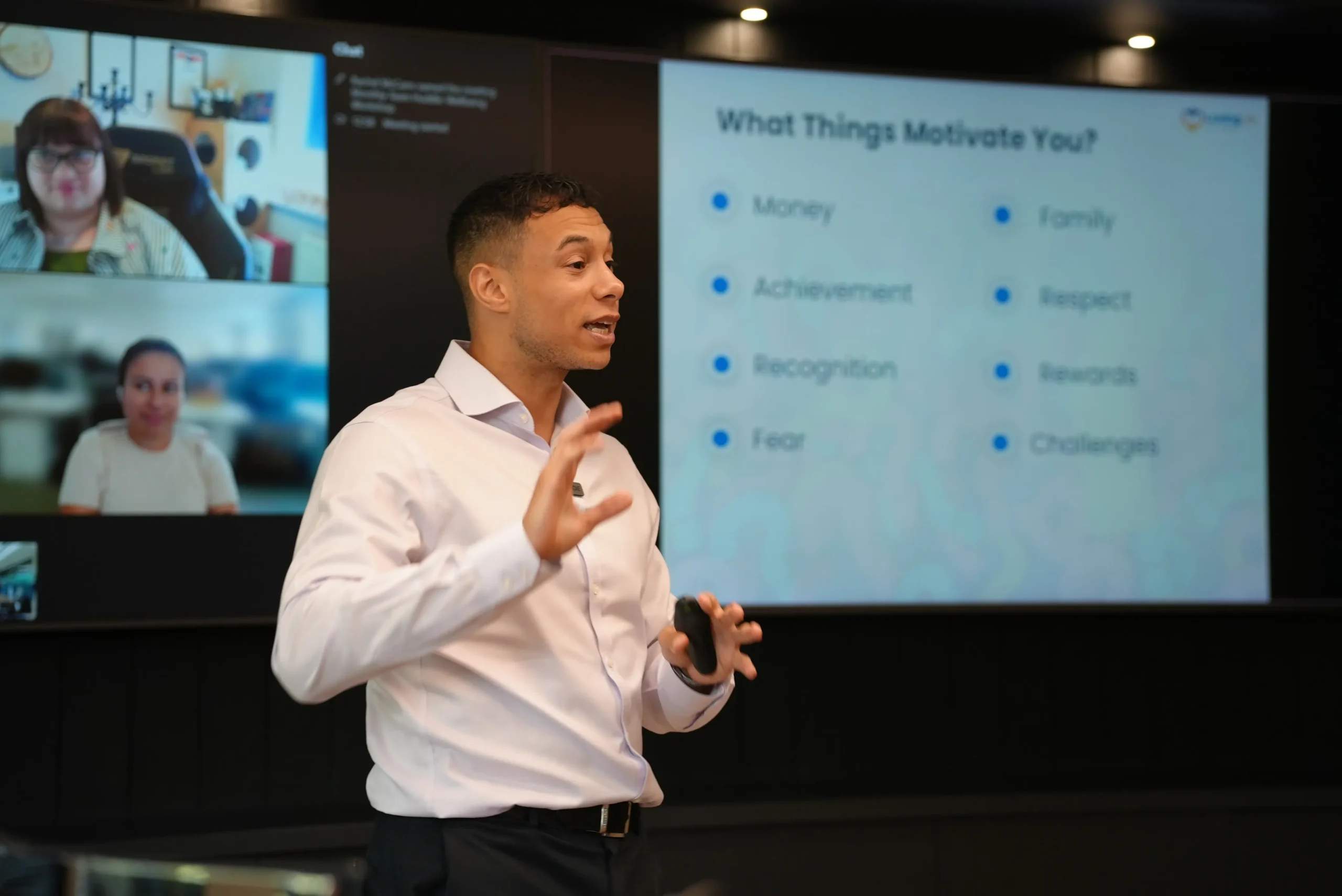 Tyler Lowe delivering a workshop to employees.