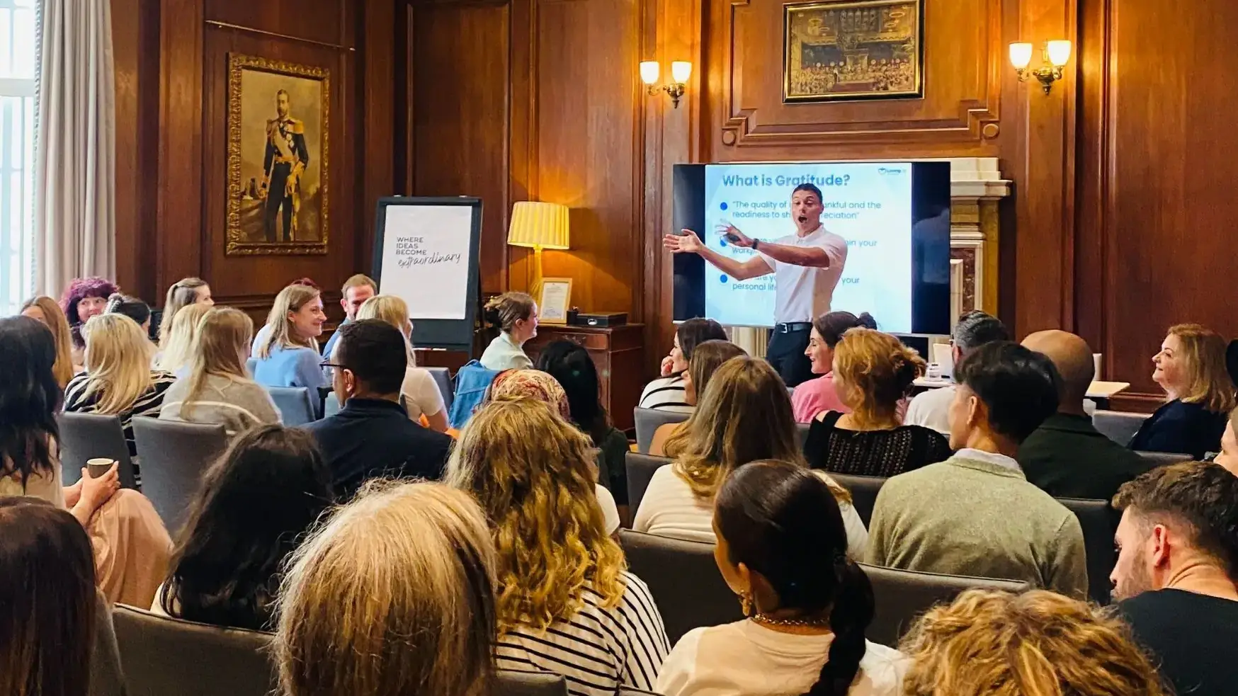 Facilitator engaging employees during a lively session.