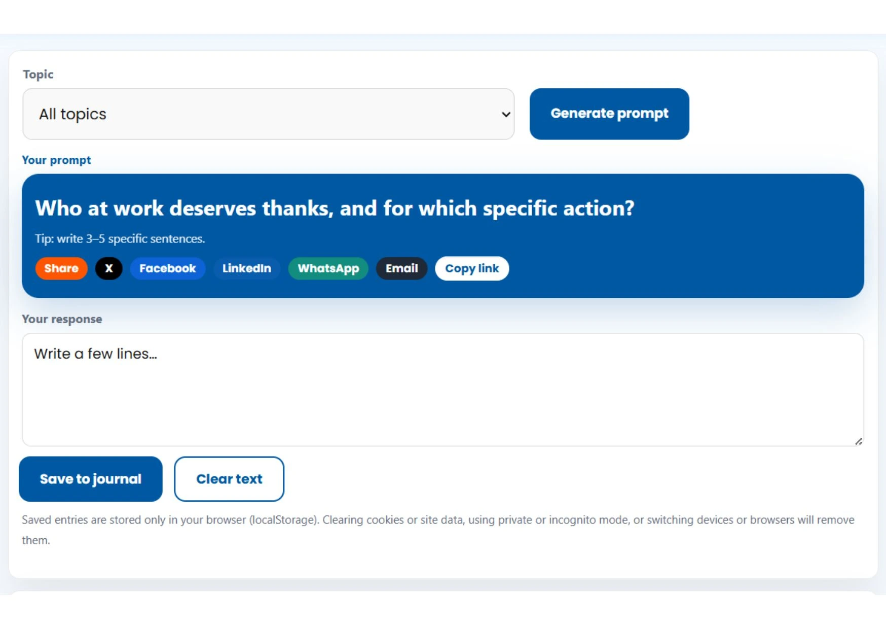 Gratitude prompt generator